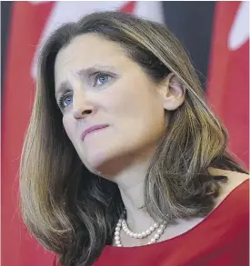  ??  ?? Foreign aFFairs Minister Chrystia FreeLand ‘This WTO action is part of our broader litigation to defend the hundreds of thousands of good, middle-class forestry jobs across our country.’