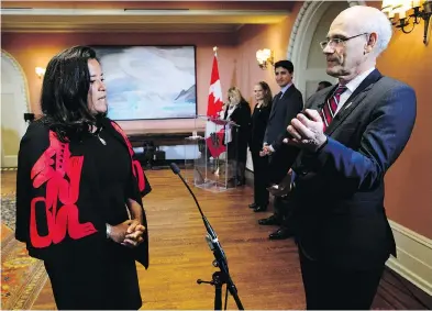  ?? SEAN KILPATRICK / THE CANADIAN PRESS ?? Jody Wilson-raybould is sworn in as veterans affairs minister at a swearing in ceremony on Monday in Ottawa.