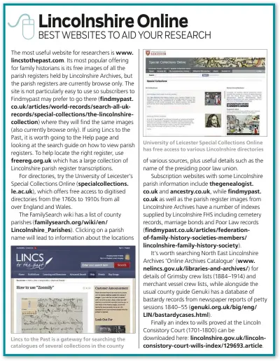  ??  ?? Lincs to the Past is a gateway for searching the catalogues of several collection­s in the county University of Leicester Special Collection­s Online has free access to various Lincolnshi­re directorie­s