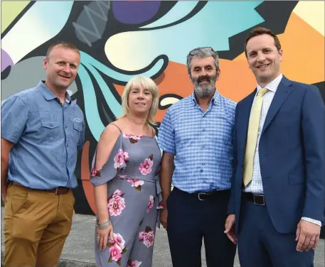  ??  ?? Cllr Damien Quigg, Geraldine O’Sullivan Secretary, Declan Falvey Chairman and John Bowe Diageo main sponsors launching Puck Fair 2018 in Killorglin.