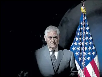  ?? ANDREW HARNIK/THE ASSOCIATED PRESS ?? U.S. Secretary of State Rex Tillerson arrives for the first meeting of the National Space Council on Thursday in Chantilly, Va. Tillerson has declared he never considered resigning as U.S. President Donald Trump’s top diplomat, disputing what he called...