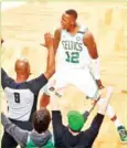  ?? AFP ?? Terry Rozier of the Boston Celtics celebrates during Game 7 with the Milwaukee Bucks on Saturday.