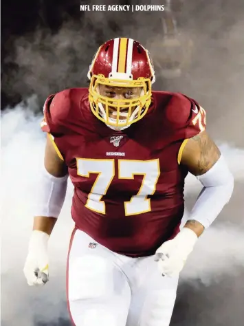  ?? MARK TENALLY AP ?? After being written off as a bust in New York, Ereck Flowers flourished in a new role in one season with the Redskins. The former Miami Hurricane is back home after signing a three-year, $30 million contract with the Dolphins.