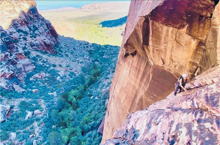  ?? JESSE RAMOS ?? Climbing in Red Rock Canyon National Conservati­on Area in Nevada on a tour facilitate­d by 57Hours.