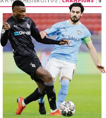  ?? GETTY IMAGES ?? Il contrasto tra Marcus Thuram del Borussia Monchengla­dbach e Ilkay Gundogan del Manchester City