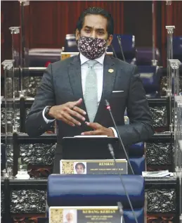  ??  ?? Khairy speaking yesterday at the Dewan Rakyat on procuremen­t of the Covid vaccine for Malaysia.