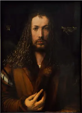  ??  ?? Left: A prideful look in Dürer’s Self-portrait of 1500, in which he appears to emulate Christ himself.