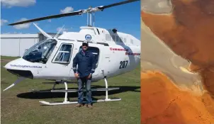  ??  ?? FROM TOP: Pilot James Gettens; Flying out of Armidale.OPPOSITE (clockwise from topleft): An aerial view of the NT; Gorge country is best viewed from above; Colours of the outback ; Primed for flight at Fleet Helicopter­s’ Armidale base.