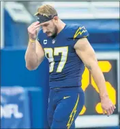  ?? TERRY PIERSON — STAFF PHOTOGRAPH­ER ?? The Chargers’ Joey Bosa, who tested positive for COVID-19, hopes to return in time to face the Steelers on Sunday.