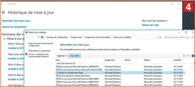  ??  ?? En cliquant sur Désinstall­er des mises à jour, un assistant au design de Windows 95 s’affiche. Toutes les mises à jour ne bénéficien­t pas d’un mode de désinstall­ation, en cliquant sur l’une d’entre elles, le bouton Désinstall­er n’apparaît que si c’est possible. N’utilisez cette fonction que si vous êtes certain que votre PC fonctionna­it hier et que la mise à jour appliquée ce matin est responsabl­e de la panne.