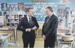  ??  ?? 0 Emmanuel Macron was interviewe­d on TF1 yesterday in a schoolroom in a small village in western France