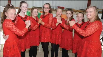  ??  ?? Dancers Aoidhbe Ducey, Emily Nagle, Laura Leader, Ciara O’Sullivan, Emma Herlihy, Emma O’Keeffe, Sophie Dunstan and Gemma Nagle about to hit the floor at Cullen’s Feis Laitiaran.