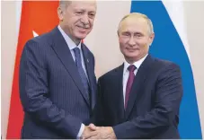  ?? Reuters ?? Turkish President Recep Tayyip Erdogan and Russian President Vladimir Putin agreed the deal in Sochi on Monday
