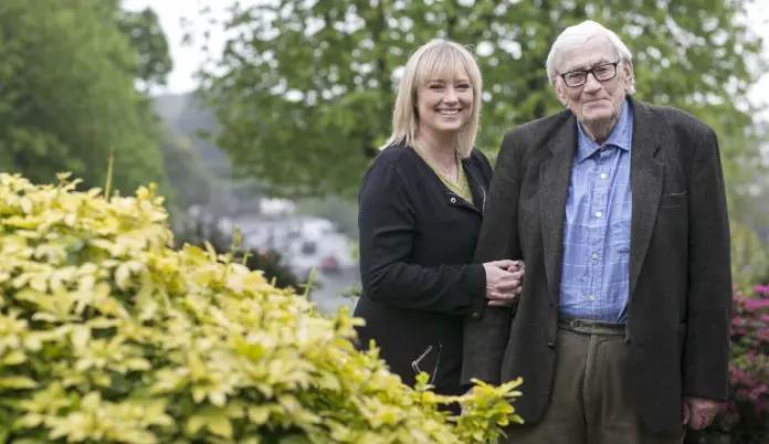  ??  ?? RESPECT: Seamus Mallon with interviewe­r Mairia Cahill (left), with wife Gertrude and daughter Orla (above) and with SDLP leader John Hume. Inset below: David Trimble