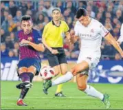  ?? AP ?? Barcelona's Munir El Haddadi (left) scores against Cultural Leonesa at the Camp Nou on Wednesday.