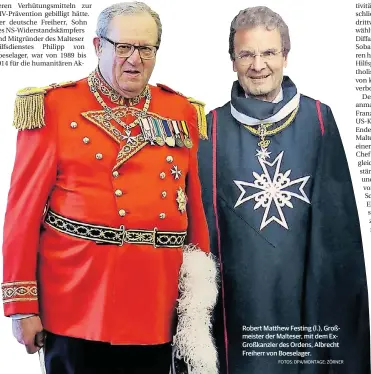  ?? FOTOS: DPA/MONTAGE: ZÖRNER ?? Robert Matthew Festing (l.), Großmeiste­r der Malteser, mit dem ExGroßkanz­ler des Ordens, Albrecht Freiherr von Boeselager.