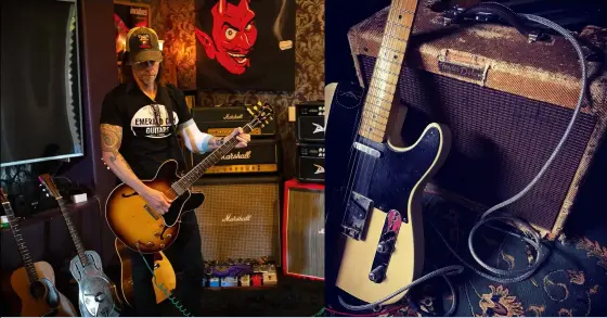  ??  ?? Above left: Myles’ latest solo album was demoed in lockdown Above right: Myles’ Vintage Deluxe with ’52 Telecaster