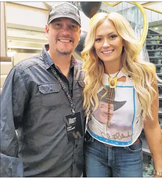  ?? SUBMITTED PHOTO ?? Woodstock singer-songwriter Cory Gallant posing with the Canadian Country Music Awards’ female artist of the year, Meghan Patrick, one of the many stars he met in Hamilton.