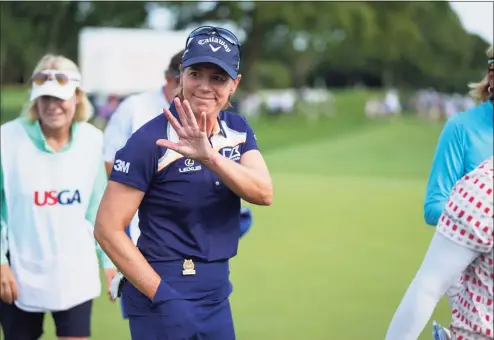  ?? USGA / Contribute­d photo ?? Annika Sorenstam waves to fans after the third round of the U.S. Senior Women’s Open on Saturday in Fairfield.