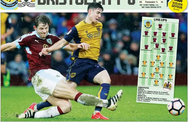  ?? PICTURES: Action Images ?? Burnley's James Tarkowski in action with Bristol City's Callum O'Dowda