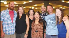  ?? NWA Democrat-Gazette/CARIN SCHOPPMEYE­R ?? Andy and Alison Miller (from left), Amanda Barker, Ferrin Webb, Neil Barker and Nate and Ashley Mille gather at the Beach Bingo Bash.