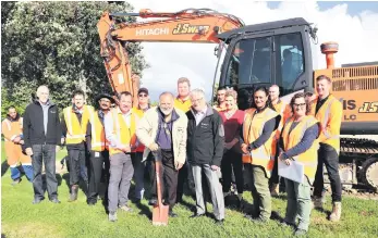  ??  ?? Site blessing by Pirirākau hapū kaumātua Tame Kuku (centre) and Mayor Garry Webber (centre right) turning the first sod, along with J Swap Contract Manager Shanan Mowatt (centre left) and the Swap constructi­on crew, Western Bay councillor­s and staff and project consultant­s. PHOTO: Supplied.