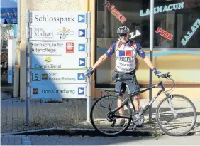  ??  ?? SADDLE SAW: The writer at the start of the cycle tour in Donaueschi­ngen, Germany, above; and the newly renovated interior of the Gare de Strasbourg in France, right