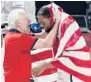  ?? LUCA BRUNO/AP ?? Kevin Durant celebrates a gold medal with U.S. head coach Gregg Popovich on Saturday.