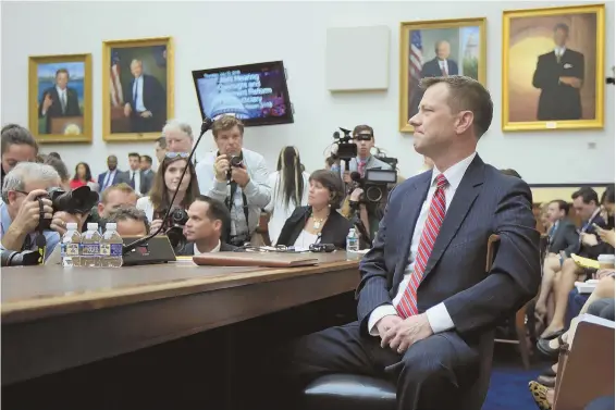  ?? AP FILE PHOTO ?? TEXT-BOOK CASE: On July 12, FBI Agent Peter Strzok waits to testify on Capitol Hill before the House Judiciary Committee on ‘oversight of FBI and Department of Justice actions surroundin­g the 2016 election,’
