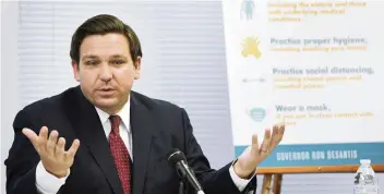  ?? BOB SELF AP, file 2020 ?? Gov. Ron DeSantis said general visitors are allowed to meet with residents outdoors even if a COVID-19 case has been recently reported in the facility. General indoor visits are still banned within 14 days of a staffer or resident testing positive.