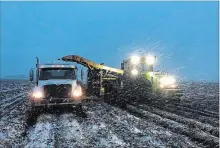  ?? MATTHEW VISSER THE CANADIAN PRESS ?? Farmers work a field near Gibbons, Alta. on Wednesday. Snowfall blanketed parts of the province and more flurries are in the forecast.