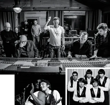  ??  ?? THE WILD AND THE INNOCENT
CLOCKWISE FROM TOP Springstee­n in his Colts Neck studio last fall; in 1965 with his first band, the Castiles, including singer-guitarist George Theiss (center); onstage, Springstee­n would frequently kiss Clarence Clemons on the lips. “We were just close,” he says.