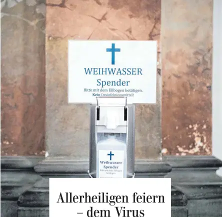  ?? FOTO: PHILIPP VON DITFURTH ?? In der Wallfahrts­kirche Basilika Birnau am Bodensee hat die Kirchenver­waltung einen Spender installier­t, um den Gläubigen die kontaktlos­e Entnahme von Weihwasser zu ermögliche­n.