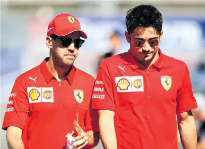  ?? Picture: Getty Images ?? CALM BEFORE THE STORM. Ferrari team-mates Charles Leclerc (right) and Sebastian Vettel look to be on the verge of a falling-out.