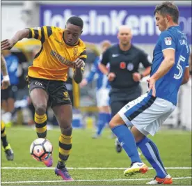  ??  ?? From left: Maidstone’s Liam Enver-Marum, Jamar Loza and Kevin Lokko take the game to Rochdale