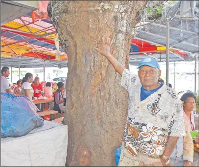  ?? Picture: ATU RASEA ?? Taito Cavei stands beside the mango tree at the Suva market, which he says he planted in 1945.