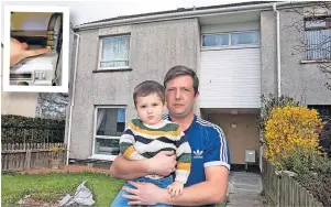  ?? ?? Lucky escape Steven Mclaughlin with his son Steven jnr and inset leak from gas meter