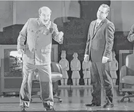  ?? Lynn Lane ?? Chad Shelton, left, plays Mao Zedong and Scott Hendricks portrays President Nixon in Houston Grand Opera’s production of “Nixon in China.”