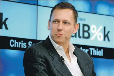  ?? Getty Images ?? PETER THIEL, a billionair­e investor and entreprene­ur, accused Google last month of being “treasonous” for allegedly working with the Chinese military and called for the FBI and CIA to investigat­e the company.