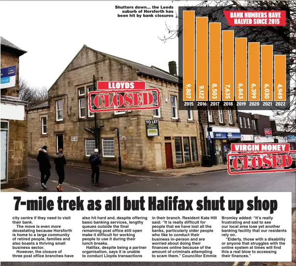  ?? Pictures: GLEN MINIKIN, PA, ANDREW CAMPIN/SWNS ?? Shutters down... the Leeds suburb of Horsforth has been hit by bank closures