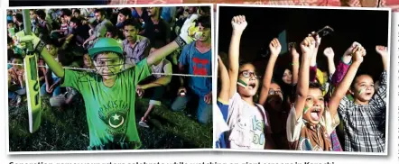  ?? EPA and AFP ?? Generation game: youngsters celebrate while watchinghi on giantit screens iin KKarachihi