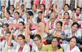  ?? —DC ?? Junior doctors of Gandhi Hospital protest against the attack by family members of patients on Wednesday.