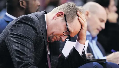  ?? NATHAN DENETTE / THE CANADIAN PRESS FILES ?? Toronto Raptors first-year head coach Nick Nurse has navigated through 13 different starting rotations already this season.