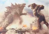  ?? “Godzilla vs. Kong,” LEGENDARY ENTERTAINM­ENT ?? Godzilla, left, squares off against Kong in directed by Adam Wingard.