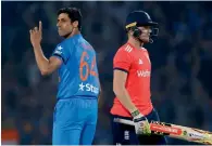  ?? Reuters ?? Ashish Nehra celebrates the wicket of Sam Billings. —