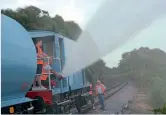  ?? DSRRC ?? The Dartmouth Steam Railway's fire train in action.