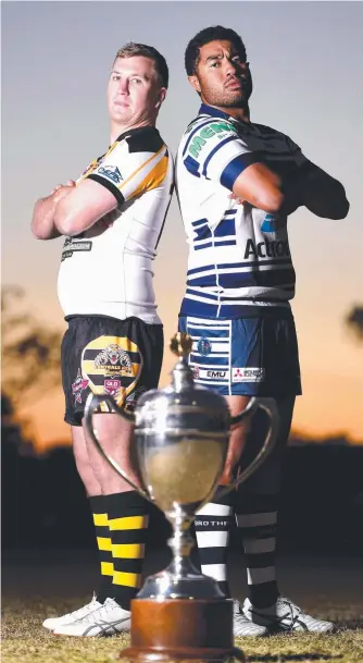  ?? EYES ON PRIZE: Centrals captain Wesley Barrie and Brothers captain Jack Kelleher with the TDRL premiershi­p trophy ahead of Sunday’s grand final. Picture: ALIX SWEENEY ??