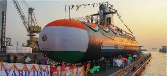  ?? PHOTOGRAPH: Naval Group ?? Launching of the Vagir, the fifth Indian Kalvari-class submarine with Scorpene design, entirely Made in India