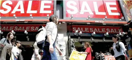  ??  ?? Japanese household spending fell 1.4 percent in April from a year earlier in price-adjusted real terms, more than the median estimate for a 0.7 percent annual decline. (Reuters)