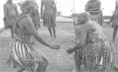  ??  ?? Jerusarema Mbende dance showing male and female dancers moving towards each other